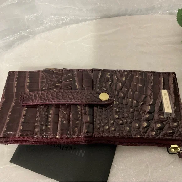 Brahmin Croc-Embossed Wallet in Burgundy and Beige - Picture 3 of 6